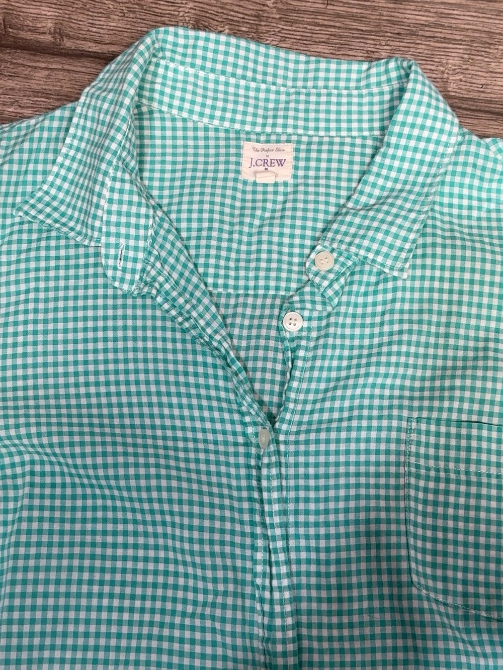 J.Crew The Perfect Shirt Women’s Size M Green White Gingham Button Down - Picture 7 of 9